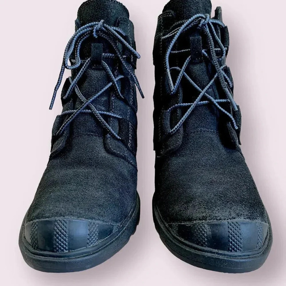 Sorel Suede Leather Waterproof Wedge Heel Ankle Bootie Lace Up Size 9 Black - Picture 4 of 16